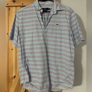 Vineyard Vines Men's Polo with Blue and Red Stripes